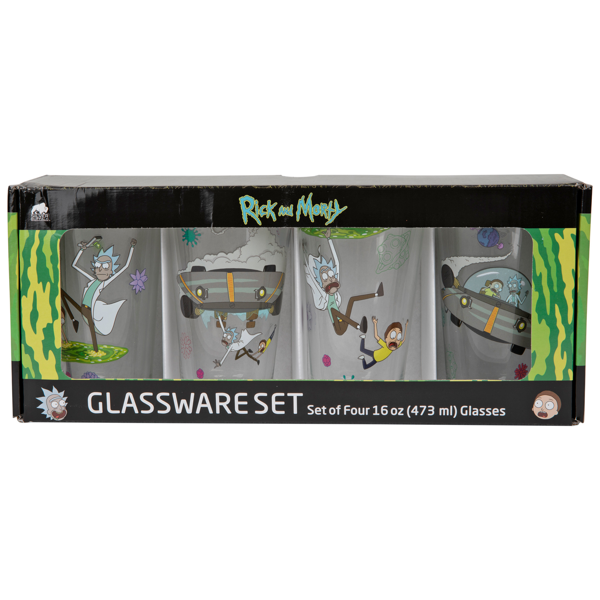 Rick and Morty Action Sequence Set of 4 16oz Pint Glasses